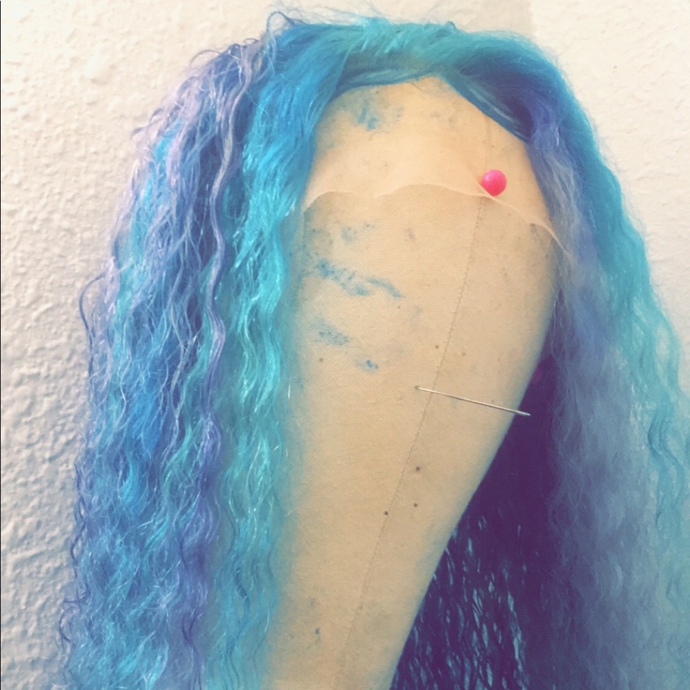Split hair. Blue purple mix